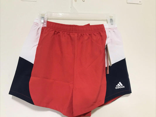 Adidas Girls' Big Elastic Waistband Colorblock Woven Short, Vivid Red, Large (14